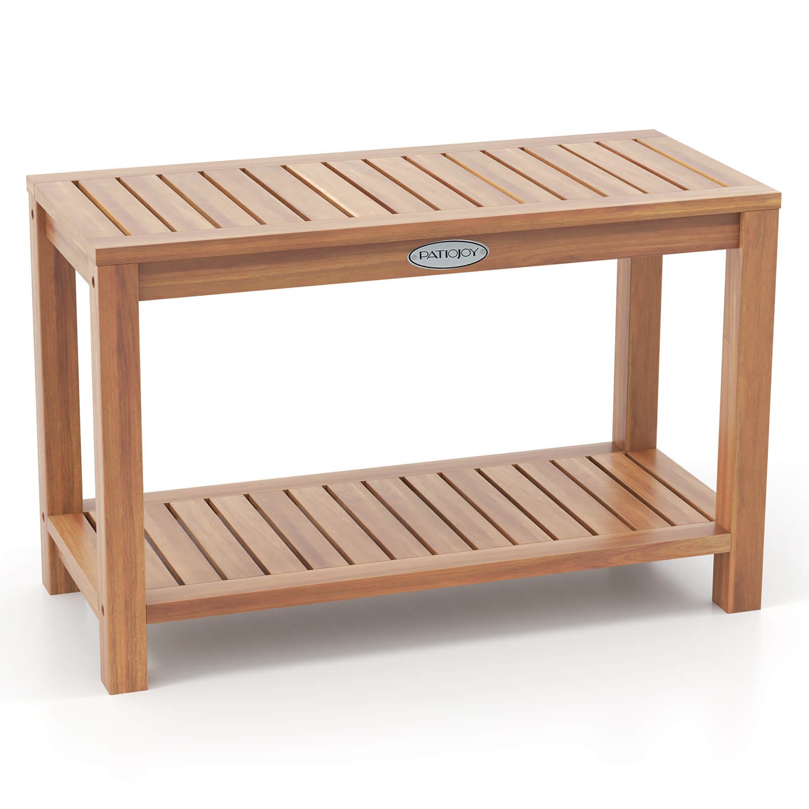 30 Inch Teak Wood Shower Bench Inside Shower Stool with Storage Shelf for Adults