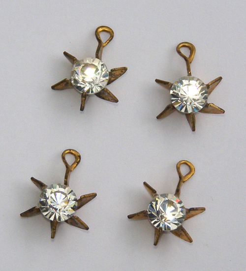 VINTAGE 4 RHINESTONE STAR PENDANT BEAD RAW BRASS  with rhinestone • MANY COLORS