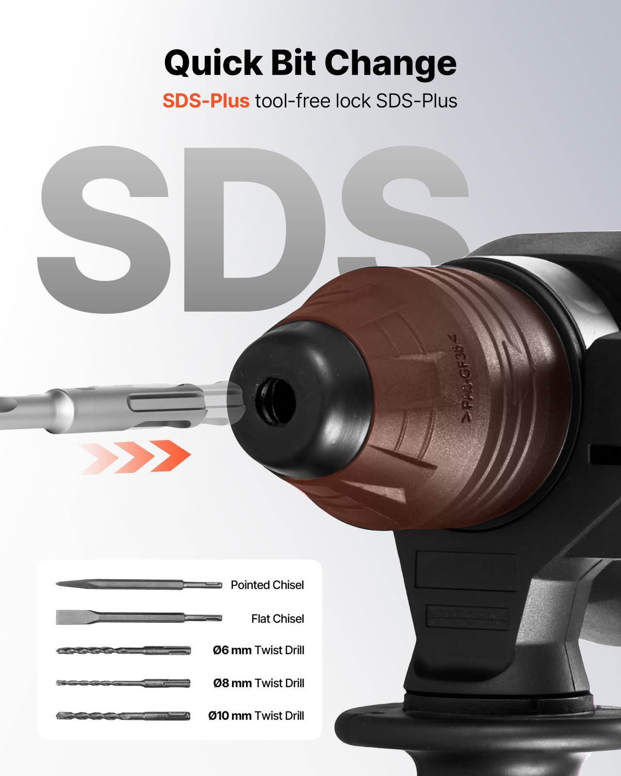 VEVOR Rotary Hammer Drill Rotary Hammer 1-1/8 in SDS-Plus for Concrete Masonry