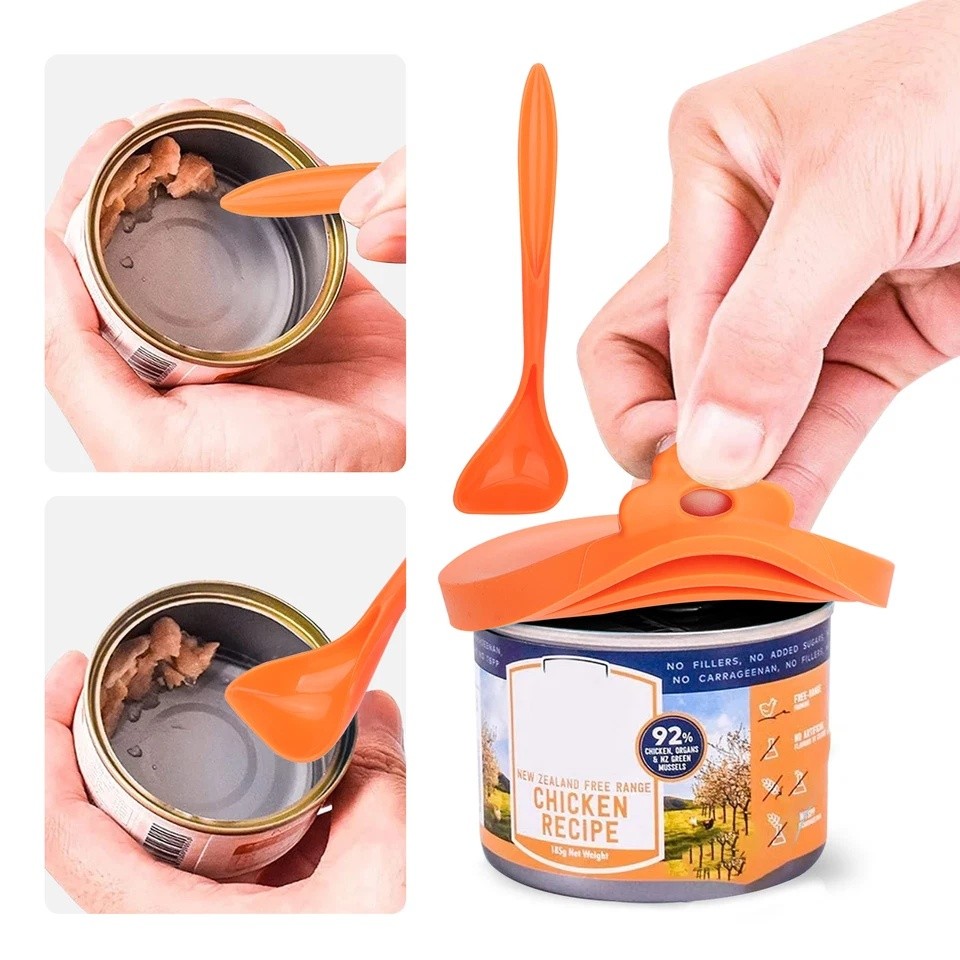 5x Pet Food Can Covers Universal Can Lids Safe Silicone Dog Cat Food With Spoons