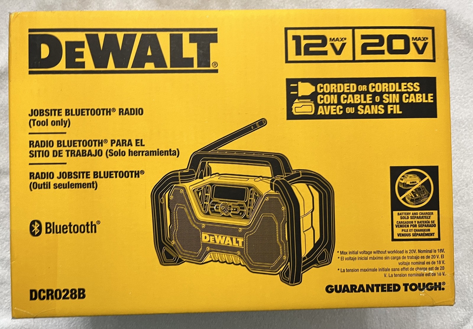 New Dewalt DCR028B 12V/20V Max Cordless Tough Bluetooth Radio (NIB) Bare Tool