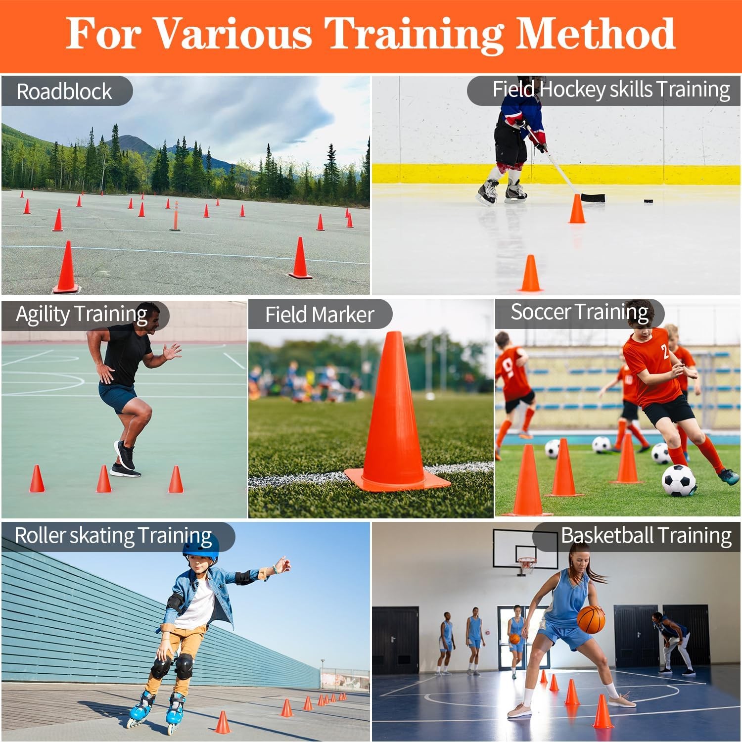 7 Orange Traffic Safety Cones Sign Soccer Football Training Cone Small 12 Pcs