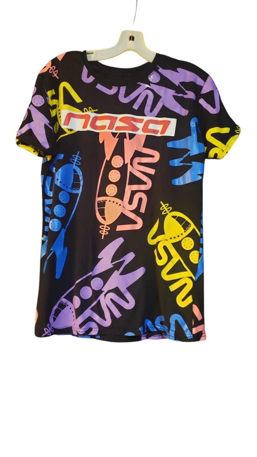 Nasa Boys Short Sleeve Crew Neck All Over Graphic Print Black T Shirt Size M