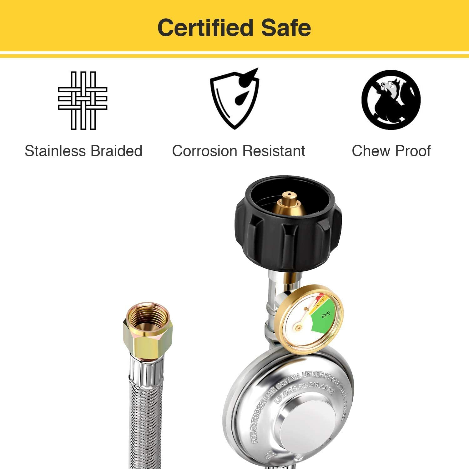 5FT BBQ Grill Low Pressure Propane Regulator Hose w/Gauge for Gas Pit, Stove