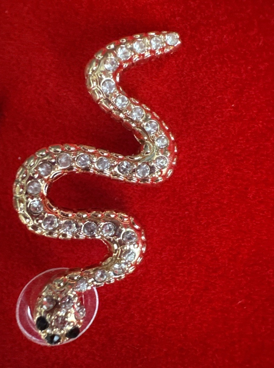 Vintage Rhinestone Earring Lot Snake Earrings Teardrop Hoops Gold Tone Statement