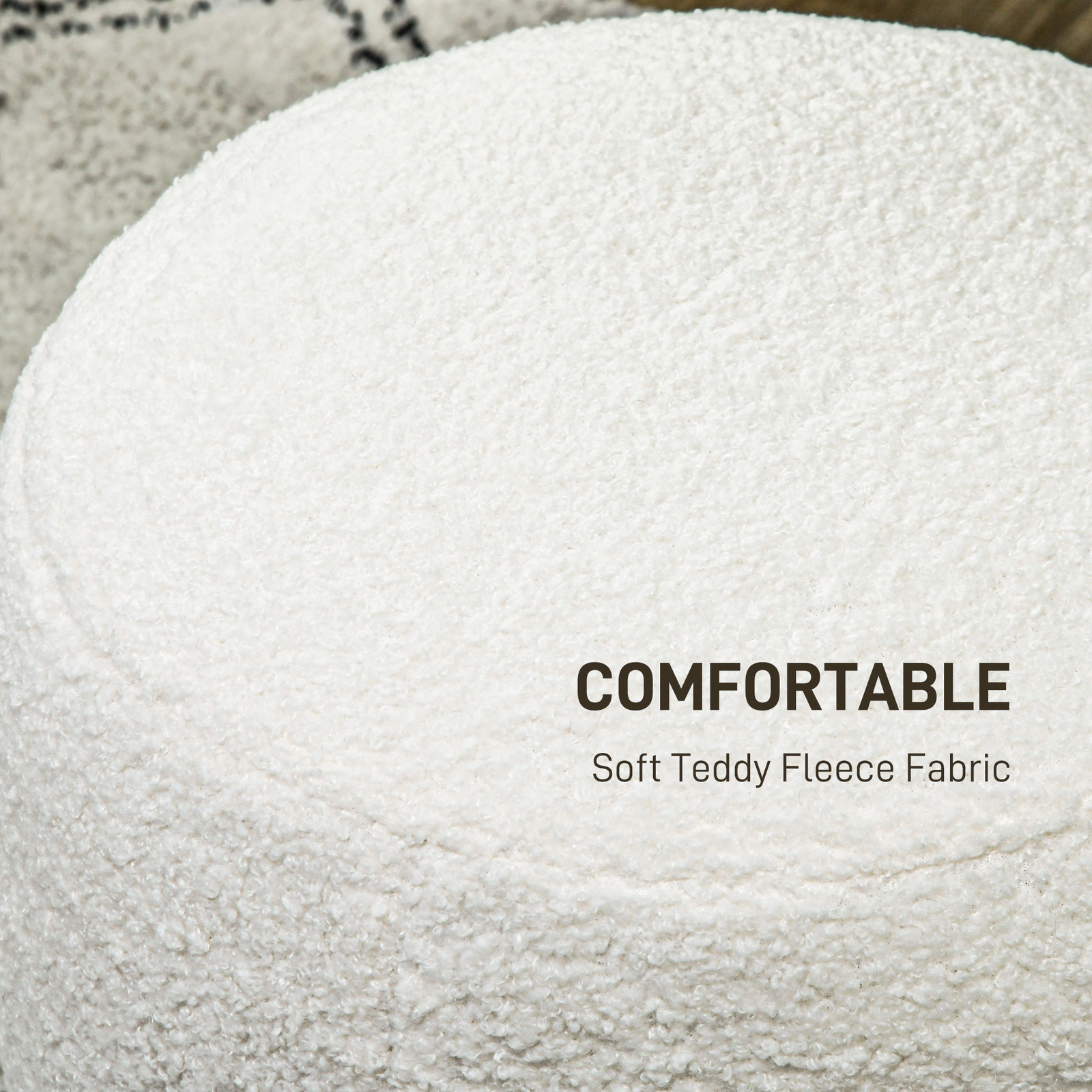 HOMCOM Round Ottoman Foot Stool with Fabric Upholstered Seat, Cream White