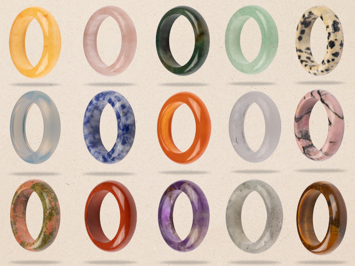 Healing Crystal Rings, Natural Stone Solid Bands, Jewelry Gifts, US Sizes 7-10