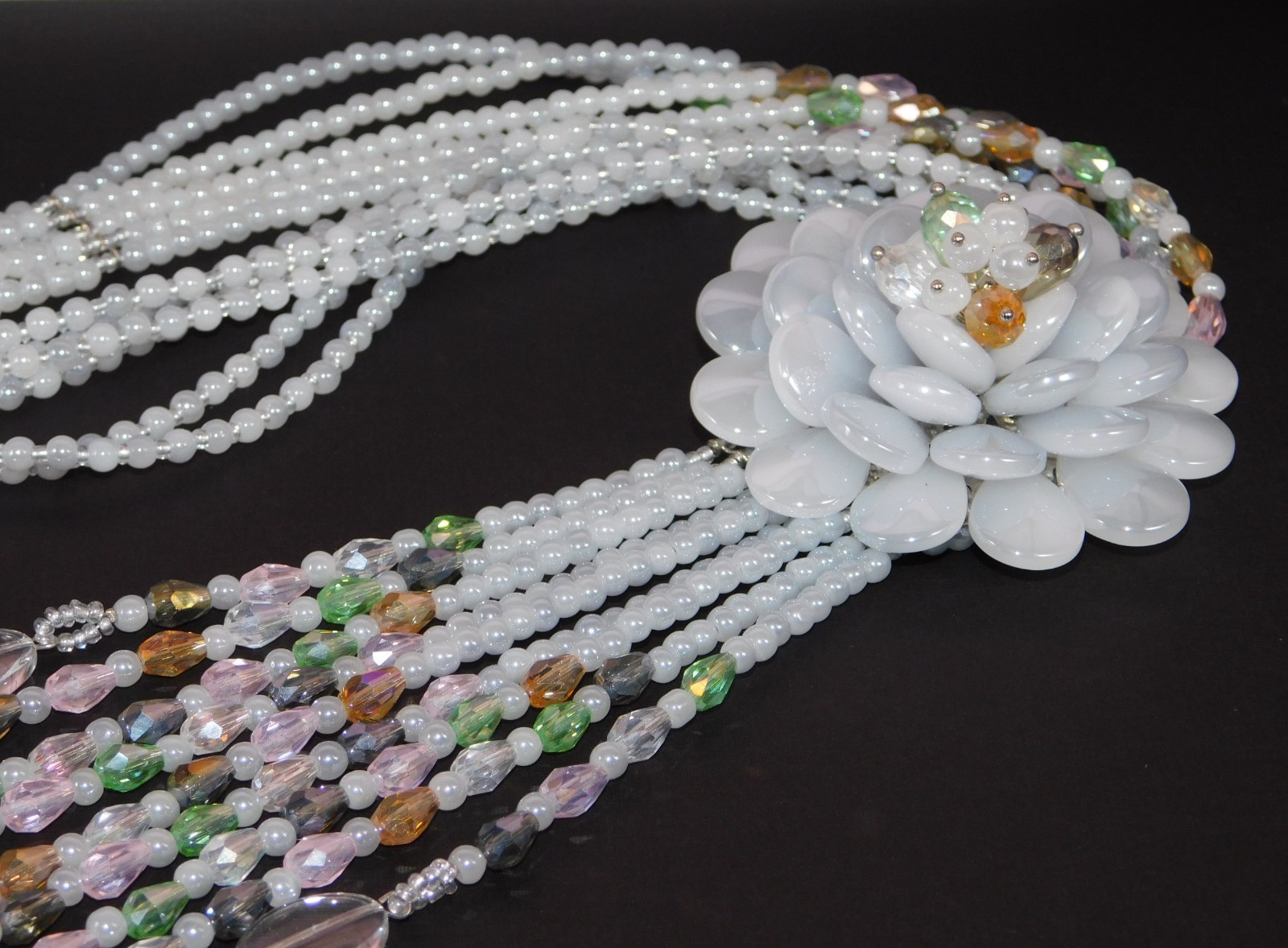 Vintage JOAN RIVERS Blue Gray Starlet Floral Bead Statement Necklace