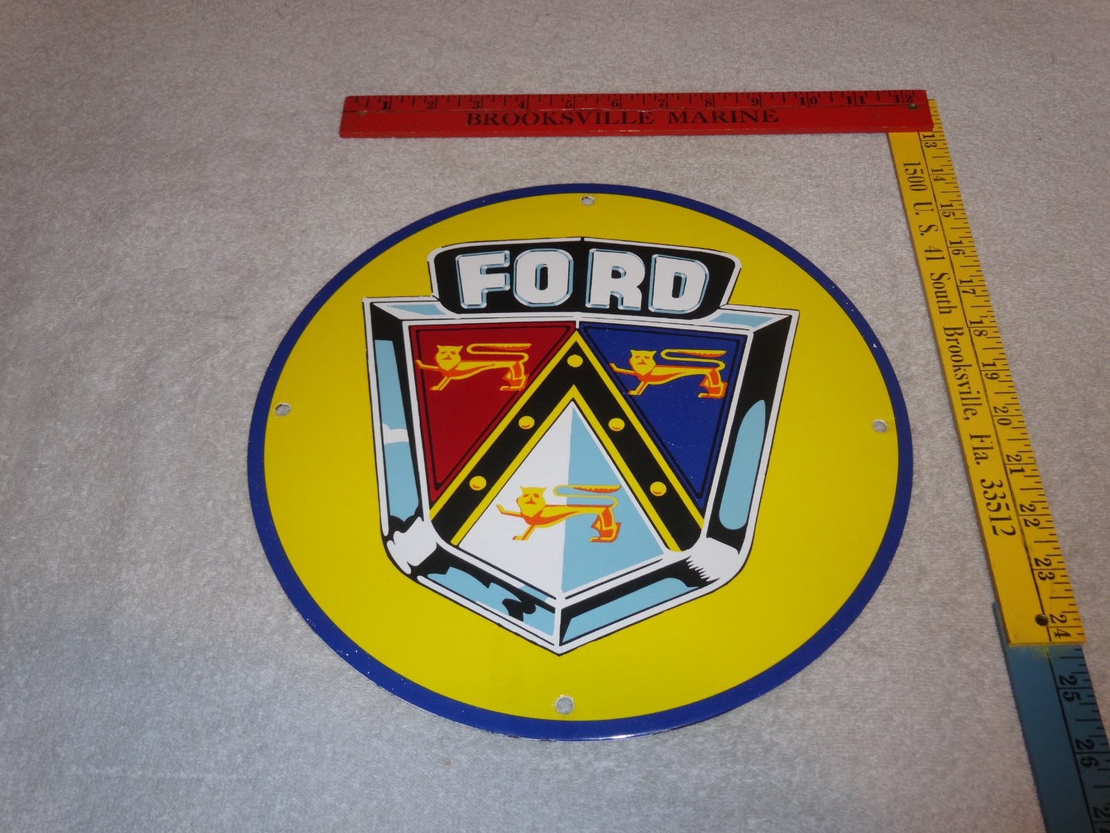 VINTAGE 11 3/4 in FORD AUTOMOBILE & TRUCK ADV. SIGN HEAVY METAL PORCELAIN #S 217