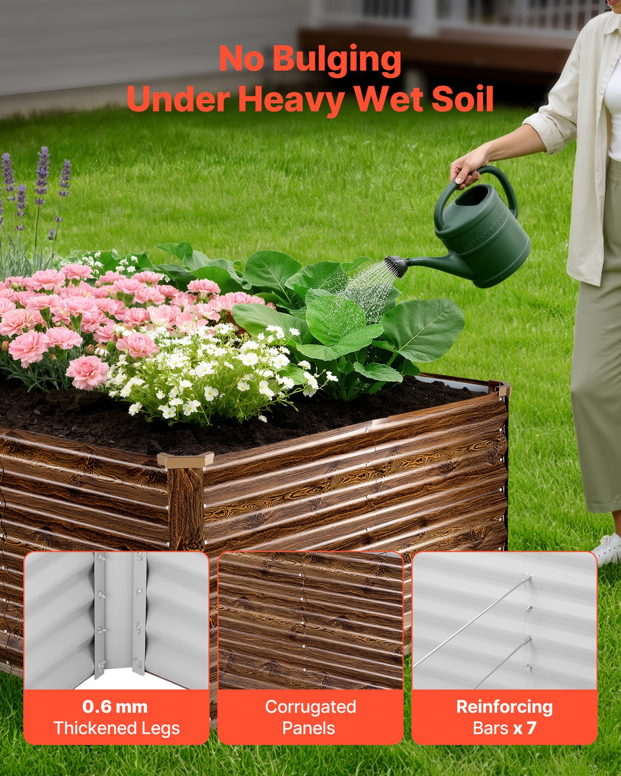 VEVOR Galvanized Raised Garden Bed 8 x 4 x 2ft Rectangular Planter Box Deep Wood