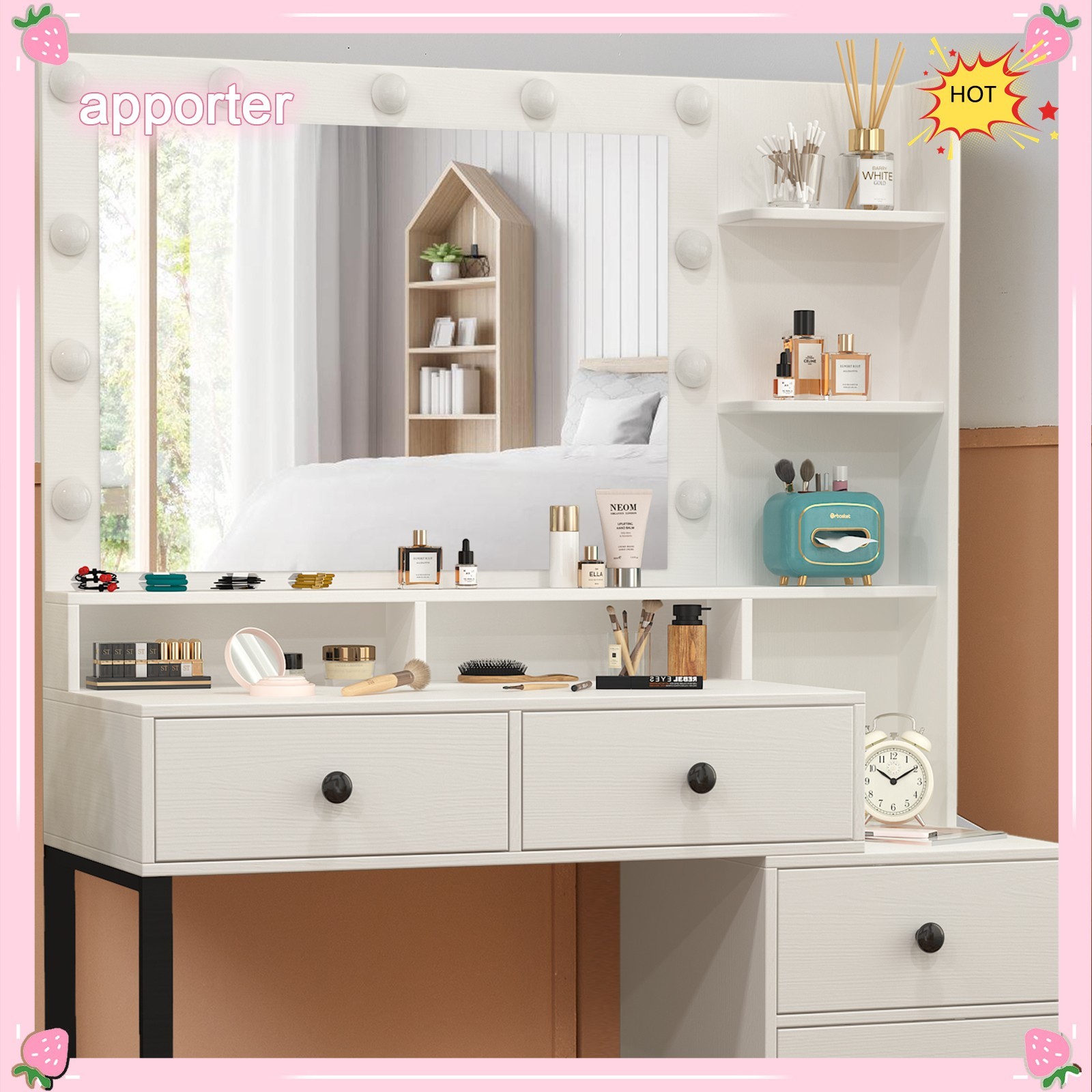 11 Led Lights Makeup Desk Set With Mirror Dressing Dresser Table White Vanity