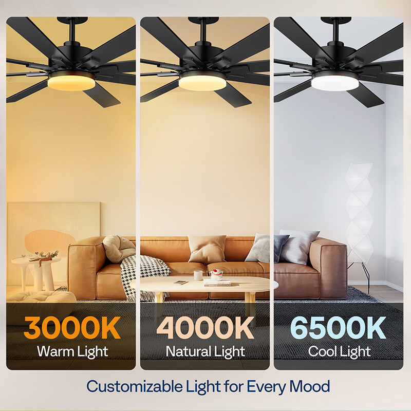 72 in Flush Mount LED Ceiling Fan with Light, Remote, Dimmable