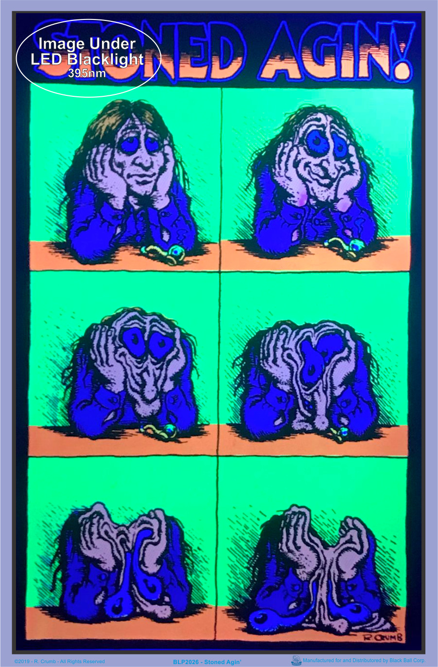 Stoned Agin' by R Crumb Blacklight Poster - Flocked - 23" x 35"