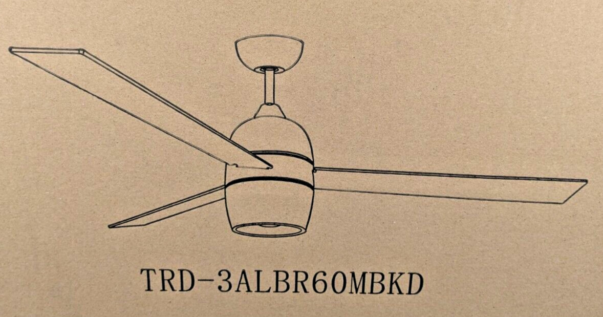 TRENDY LIGHTING "ALBA" 60" 3-BLADE LED CEILING FAN MIDNIGHT BLACK & WALL CONTROL