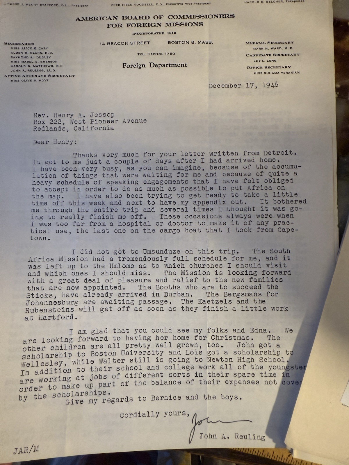 Dr. John A. Reuling Trip To Africa Missionary Work Collection Of Letters 1940s