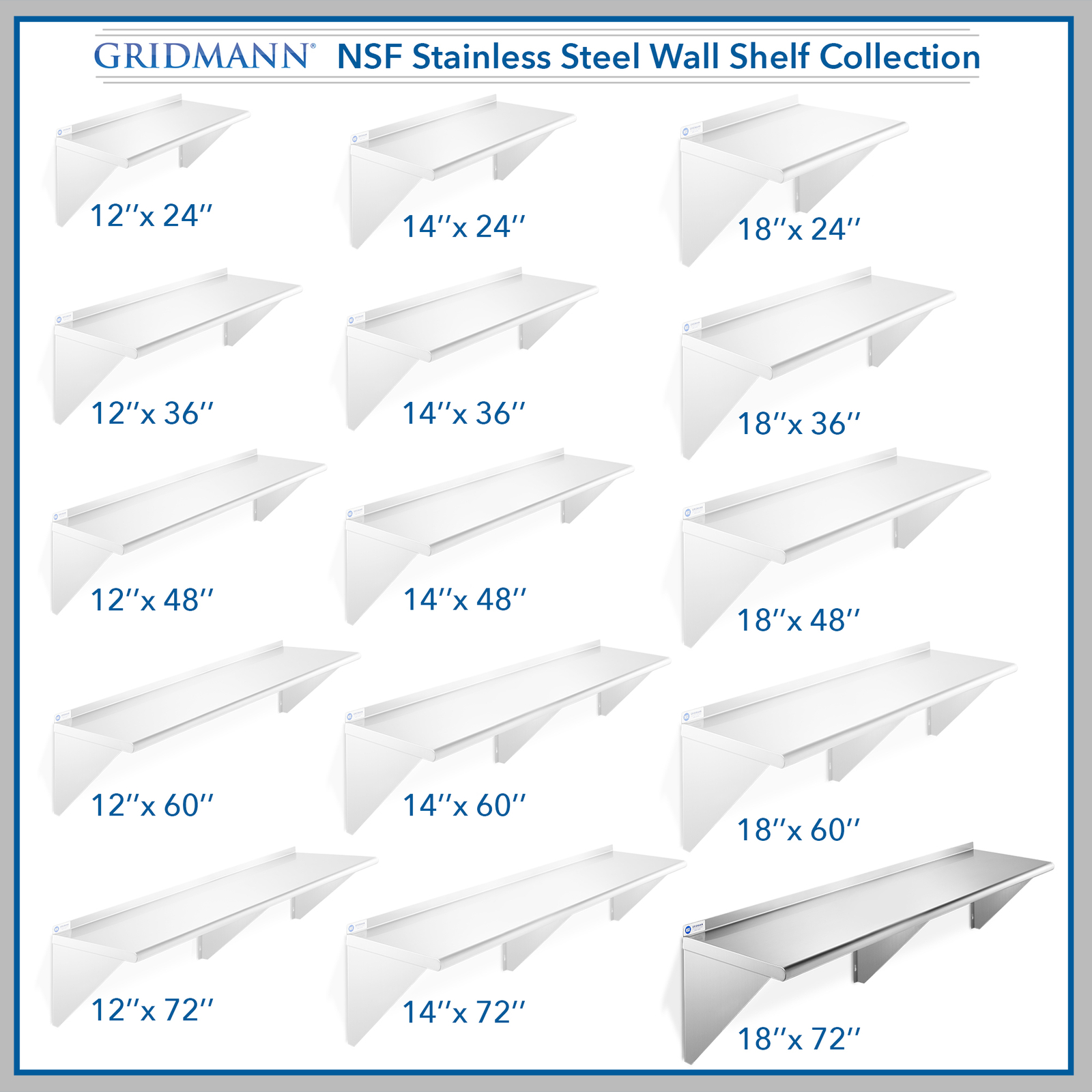 NSF Stainless Steel 18" x 72" Commercial Kitchen Wall Shelf Restaurant Shelving
