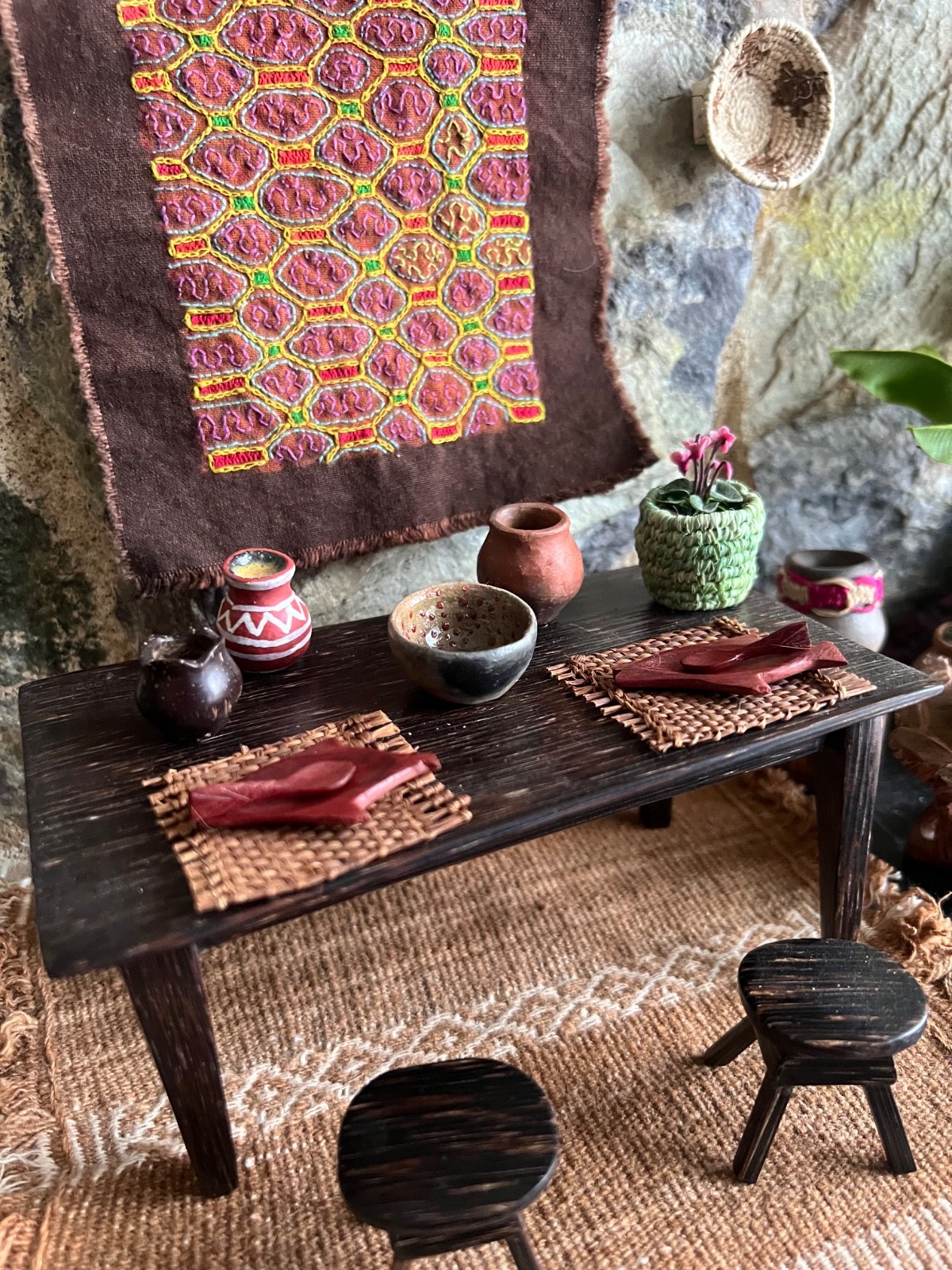 Tiny Awajun Pottery Bowl Handmade Earthenware Ceramic Frogs Eggs Cocoashi