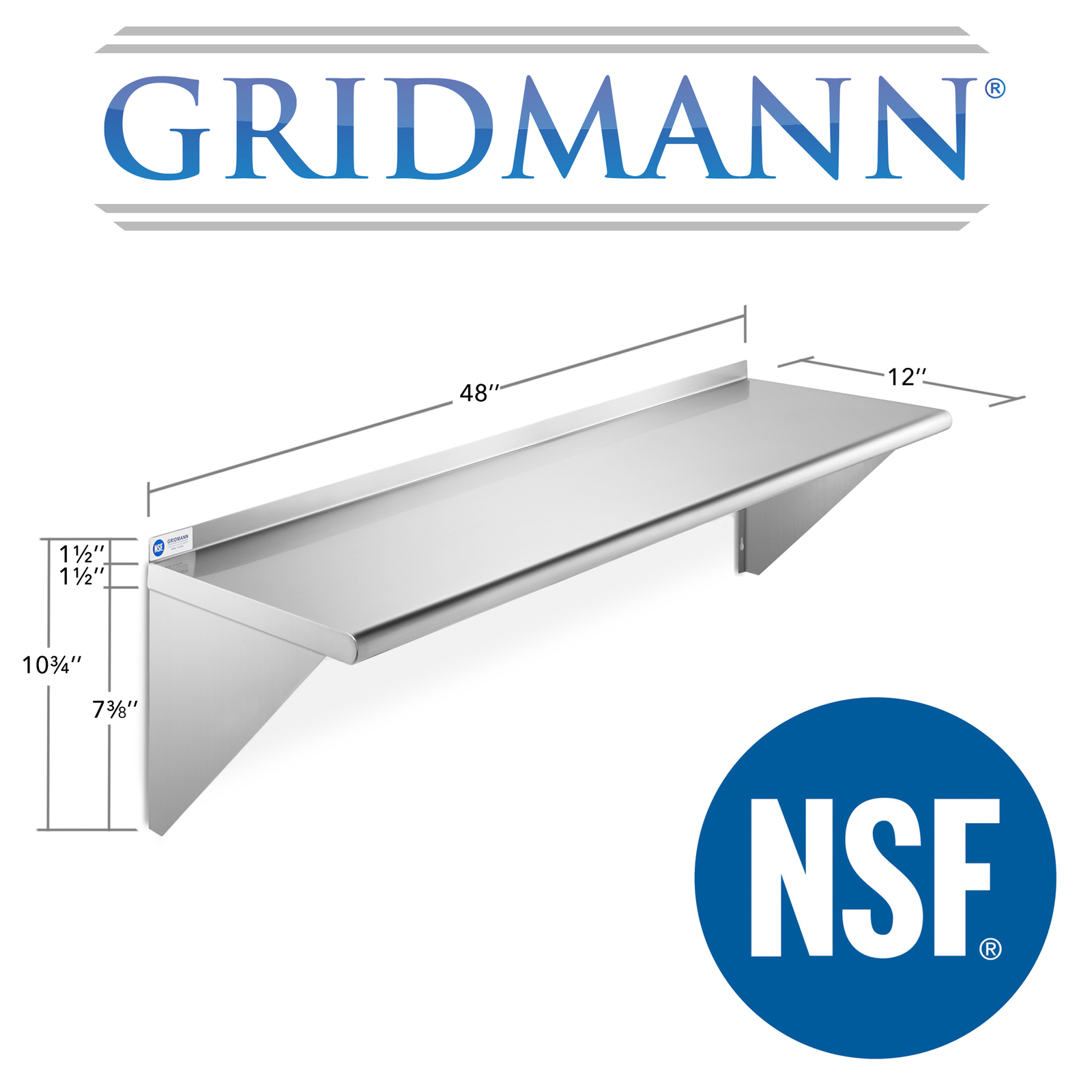 NSF Stainless Steel 12" x 48" Commercial Kitchen Wall Shelf Restaurant Shelving