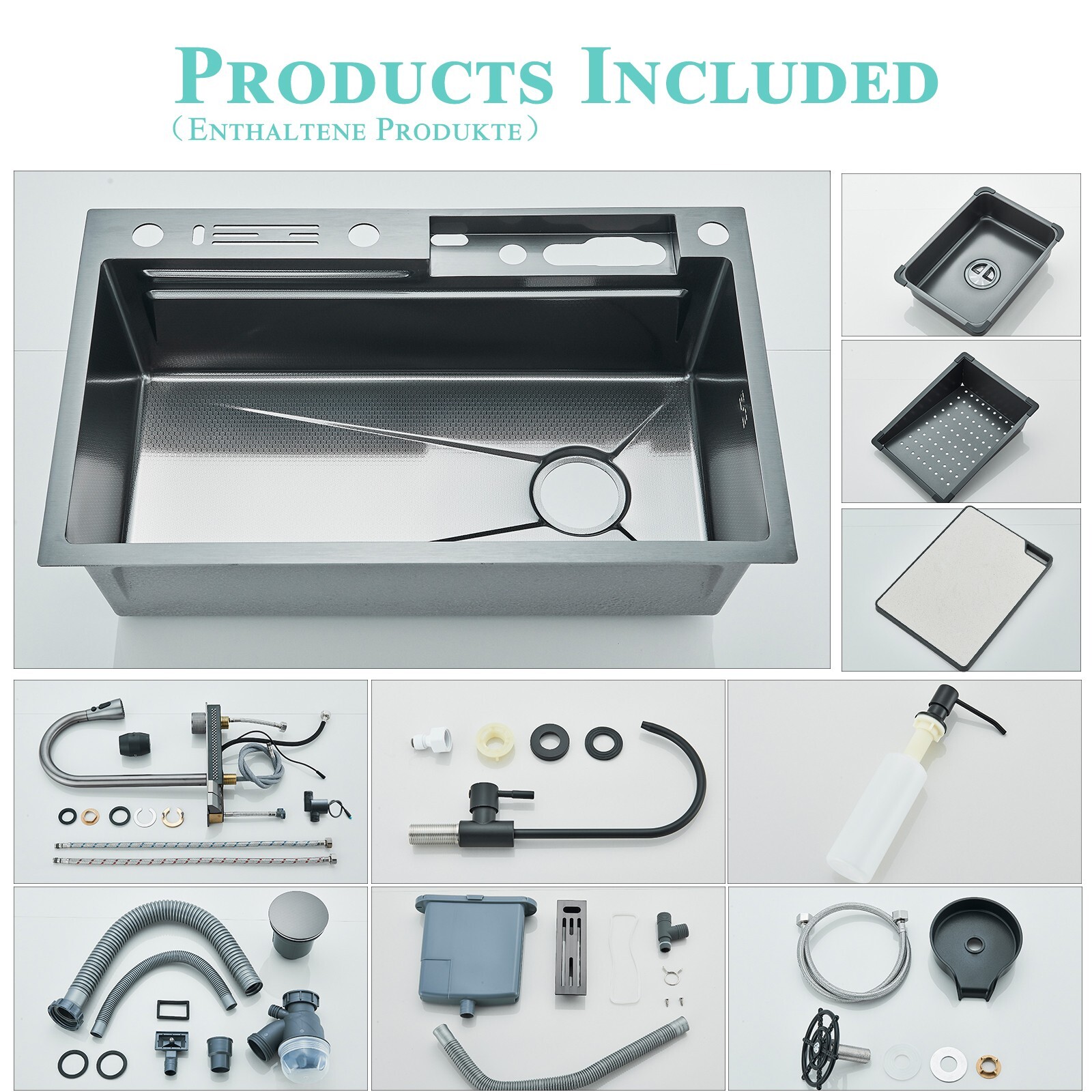 29.5" Flying Rain Stainless Steel Waterfall Kitchen Sink with Faucet Single Bowl