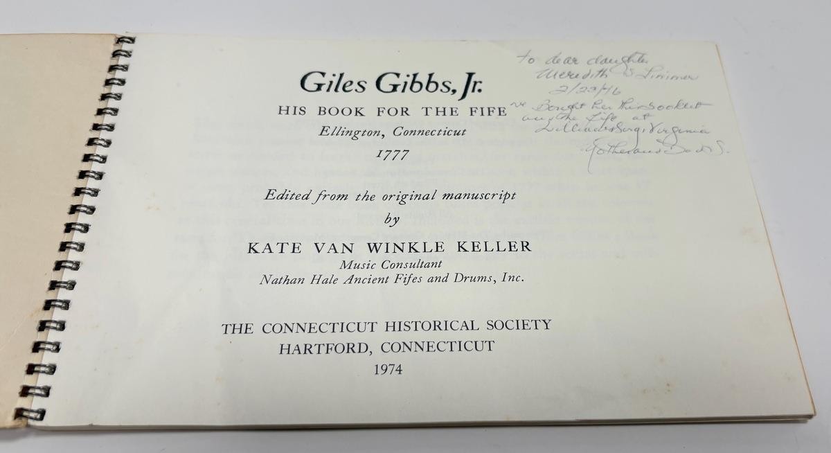 VTG Giles Gibbs Jr Music Book w Reproduction Wooden Fife Revolutionary War Era