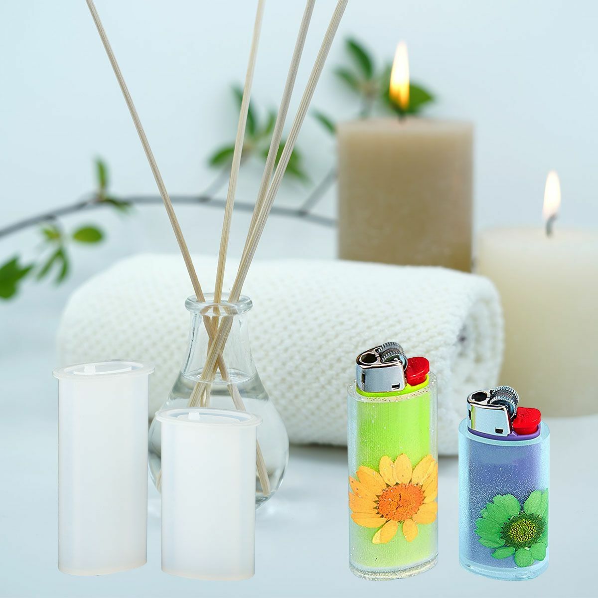 4pc Silicone Epoxy Resin Mold Lighter Cover Making Tool Mould Handmade DIY Craft