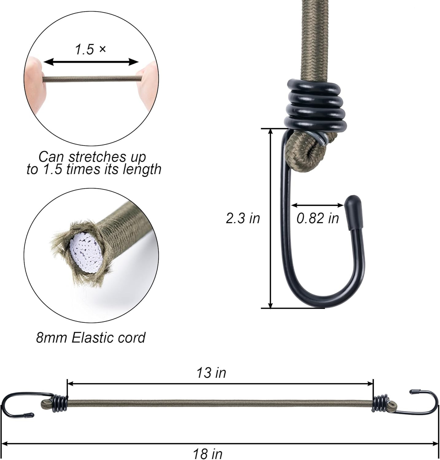 18Inch Bungee Cords with Hooks,6Pcs Heavy Duty Extra Strong Outdoor Elastic Rope