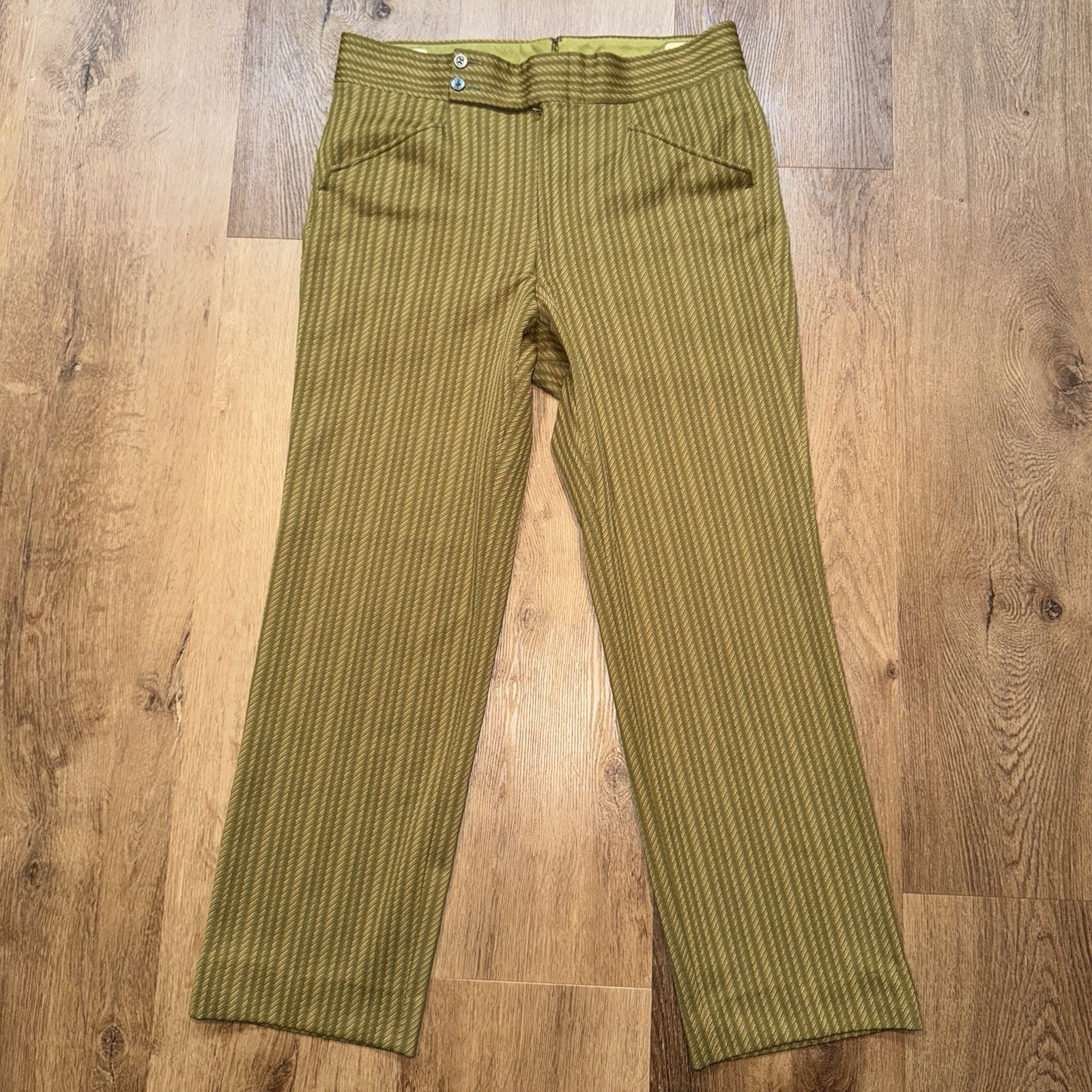 Vtg 60s Pants Mens 34 28 Marx Made Leisure Suit MCM Mod Beatnik Stripe Polyester