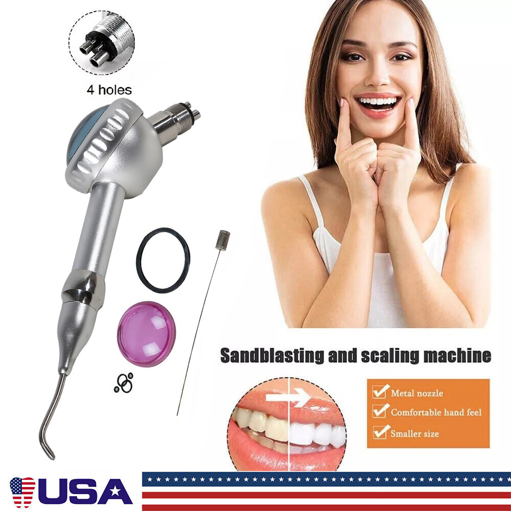 2X Dental Air Polisher Teeth Polishing Handpiece Hygiene Prophy 4 Holes w/ Tips