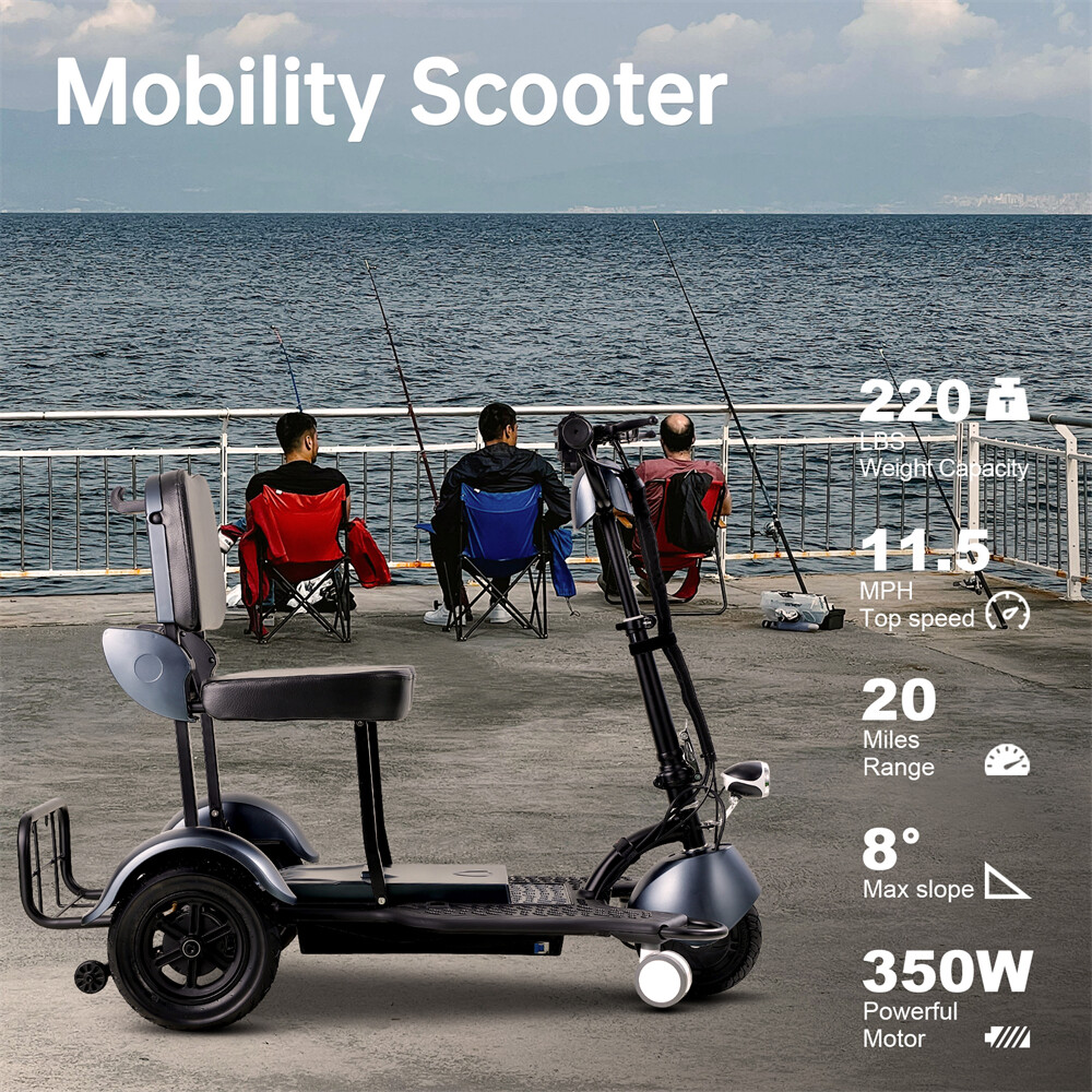 Lightweight 3-Wheel Travel Mobility Scooter 30 Miles 350W 3-Speed 220lb Capacity
