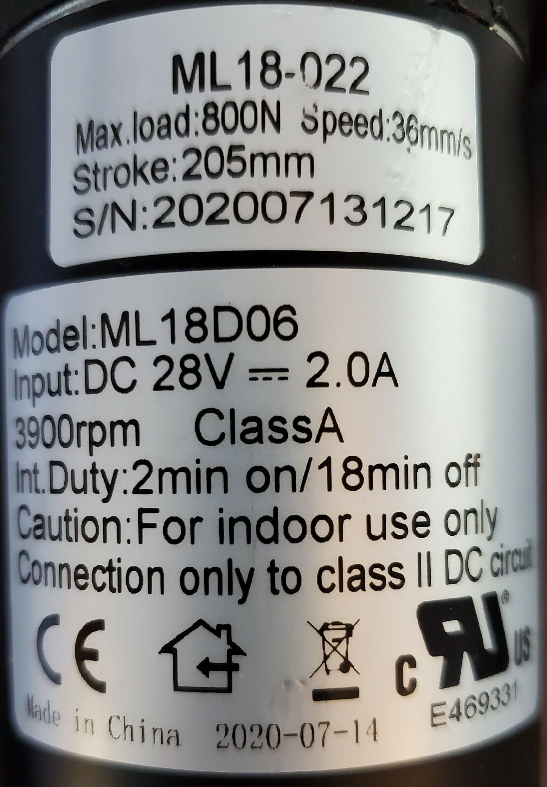 Mulin Electric Motor Actuator - ML18-022 Power Recliner Motor