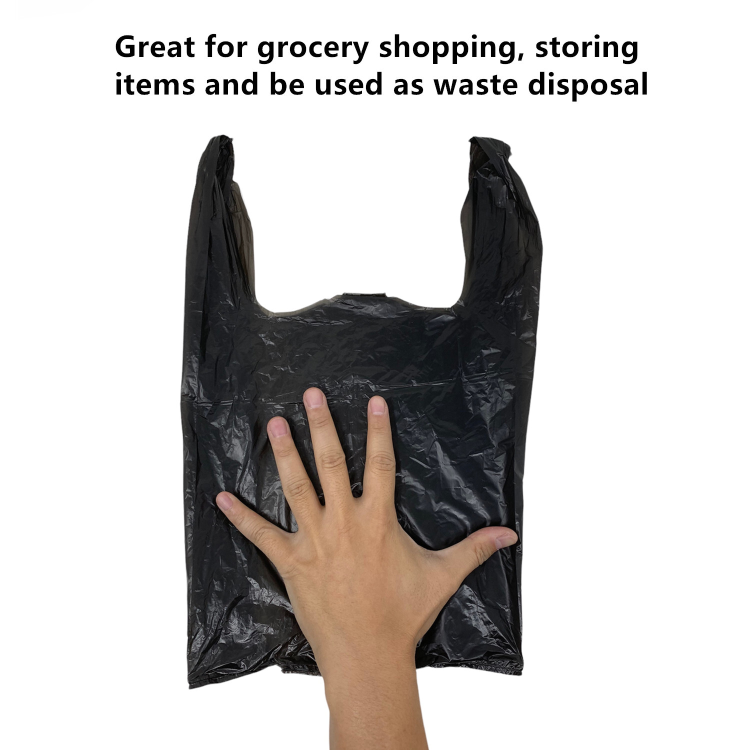 100-1000 Pc Small T-Shirt Bag Black Plastic Carry Out for Shopping 15"x 4"x 8.5"