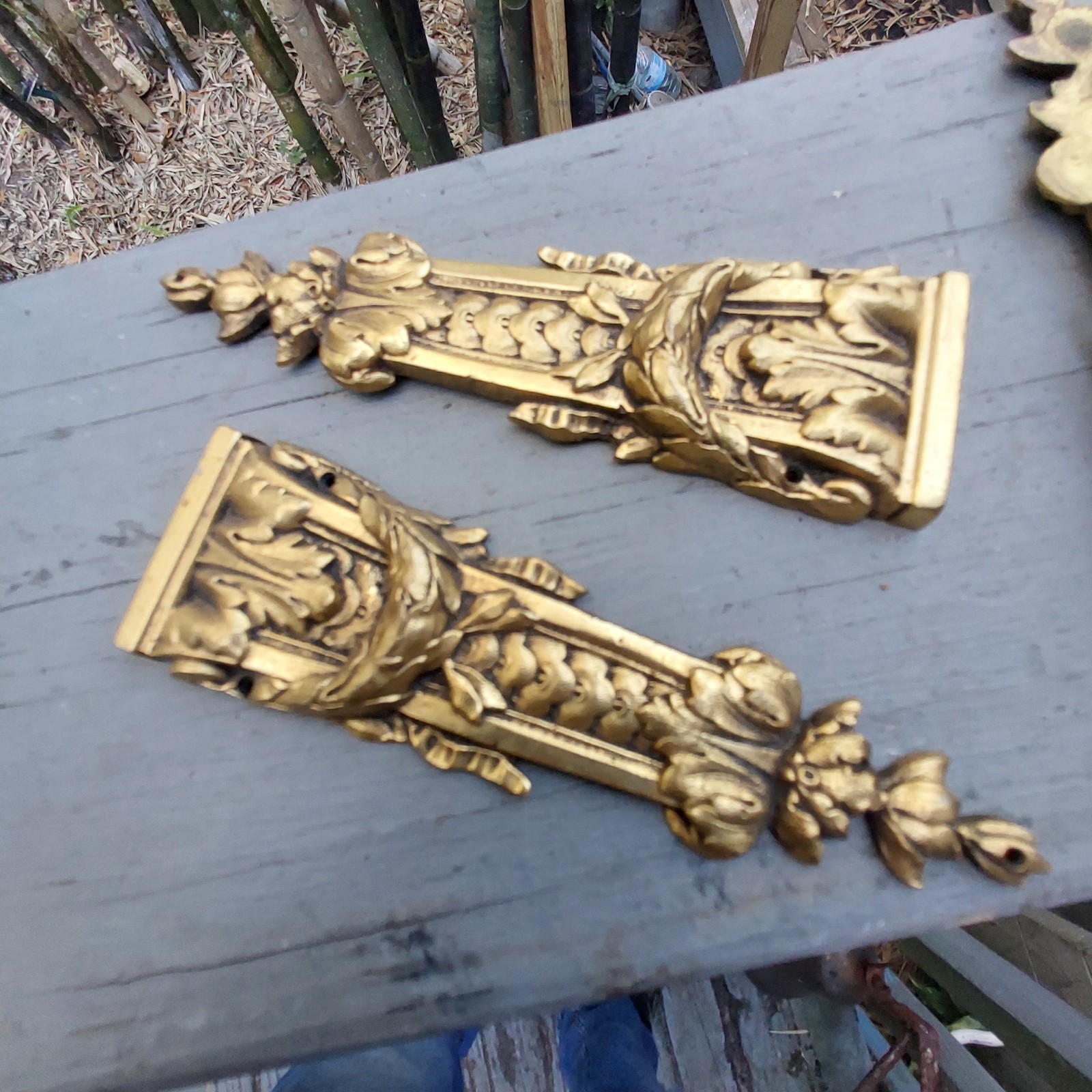 Antique Victorian Brass Furniture Trim Set Of Four Rococo