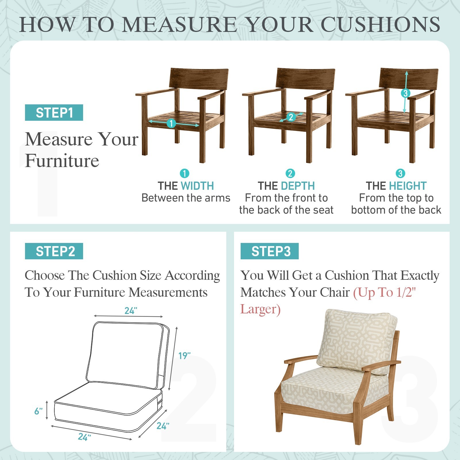 Sunbrella Fabric Outdoor Patio Deep Seat Cushions Set with Pocket Springs & Ties