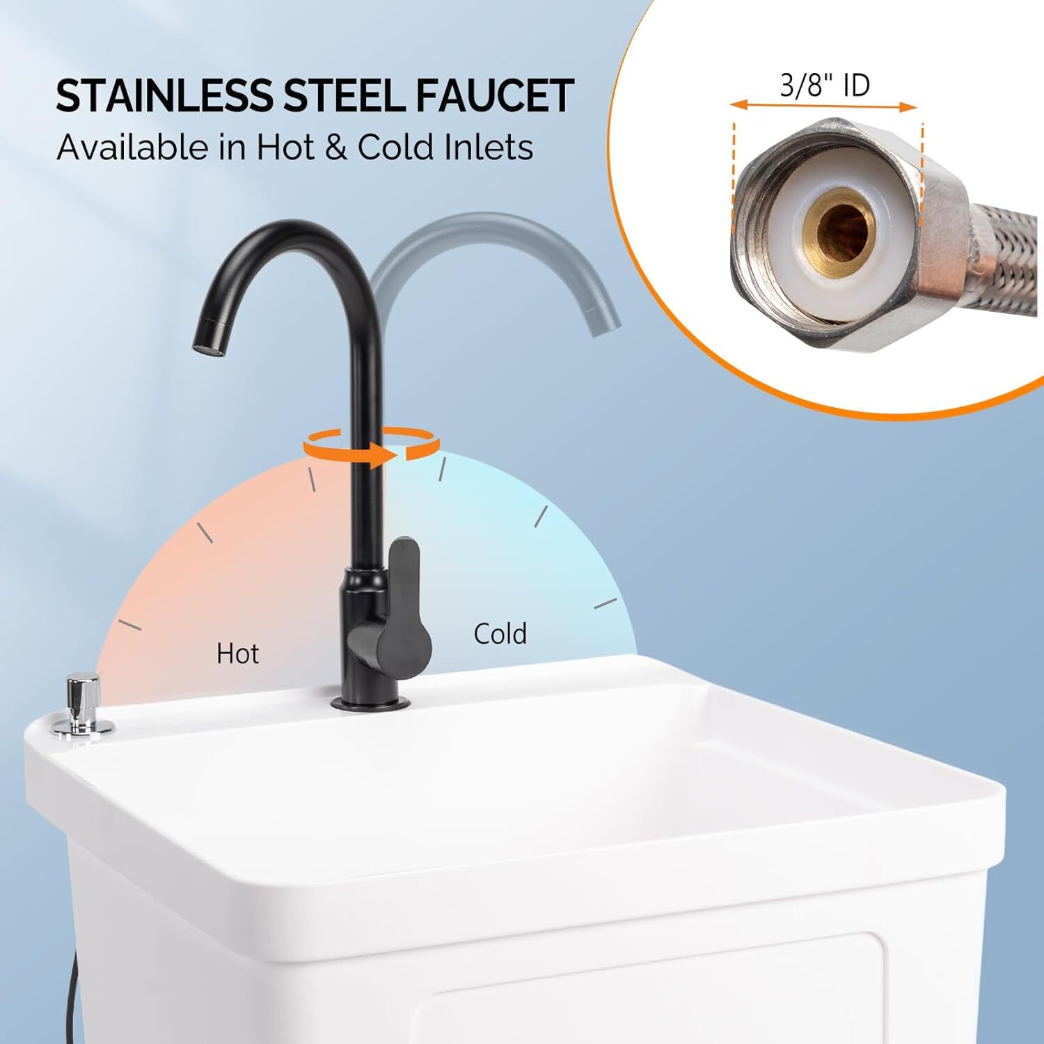 Utility Sink Laundry Tub with Stainless Steel Faucet 19.7"W x 18.9"D x 46.9"H