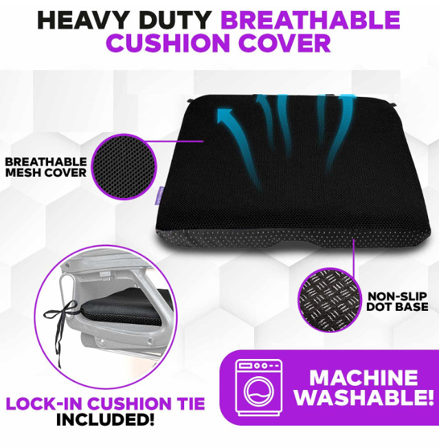 Gel Seat Cushion for Long Sitting, Ergonomic Cooling Pad, Non-Slip Cover- XLarge