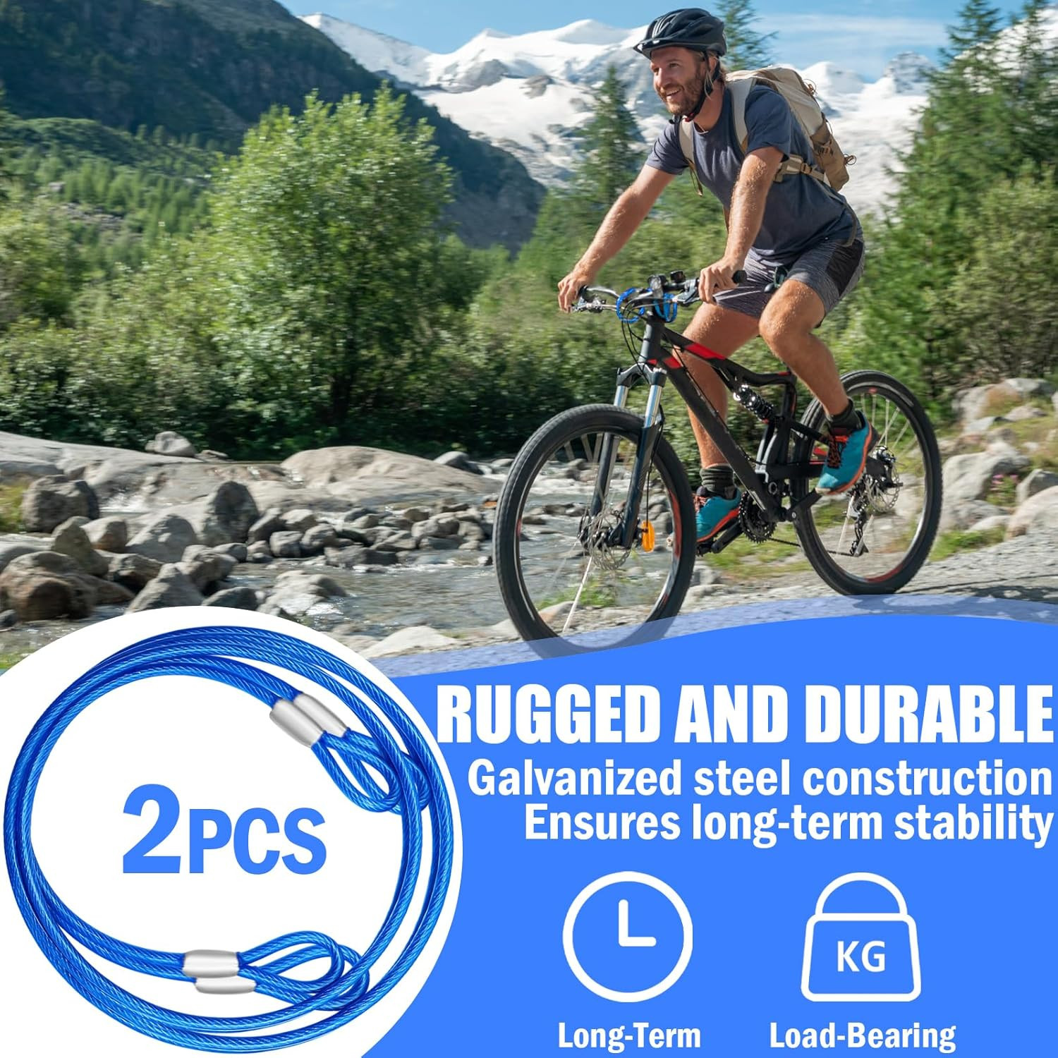 4FT Steel Security Cable with Loops - Weatherproof Safety Cable (2 Pack)