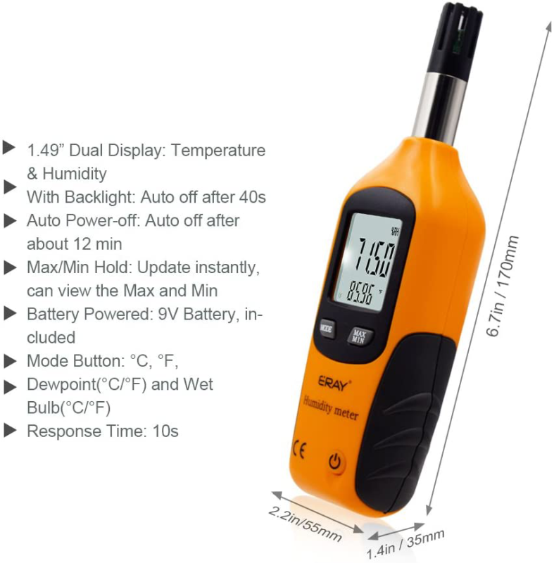 ERAY Temperature and Humidity Gauge Meter with Backlight Digital Psychrometer