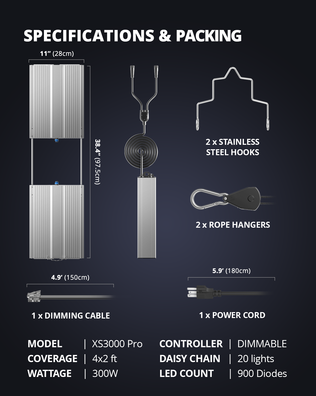 VIPARSPECTRA XS3000 Pro LED Grow Light Full Spectrum Commercial Grow Indoor Veg
