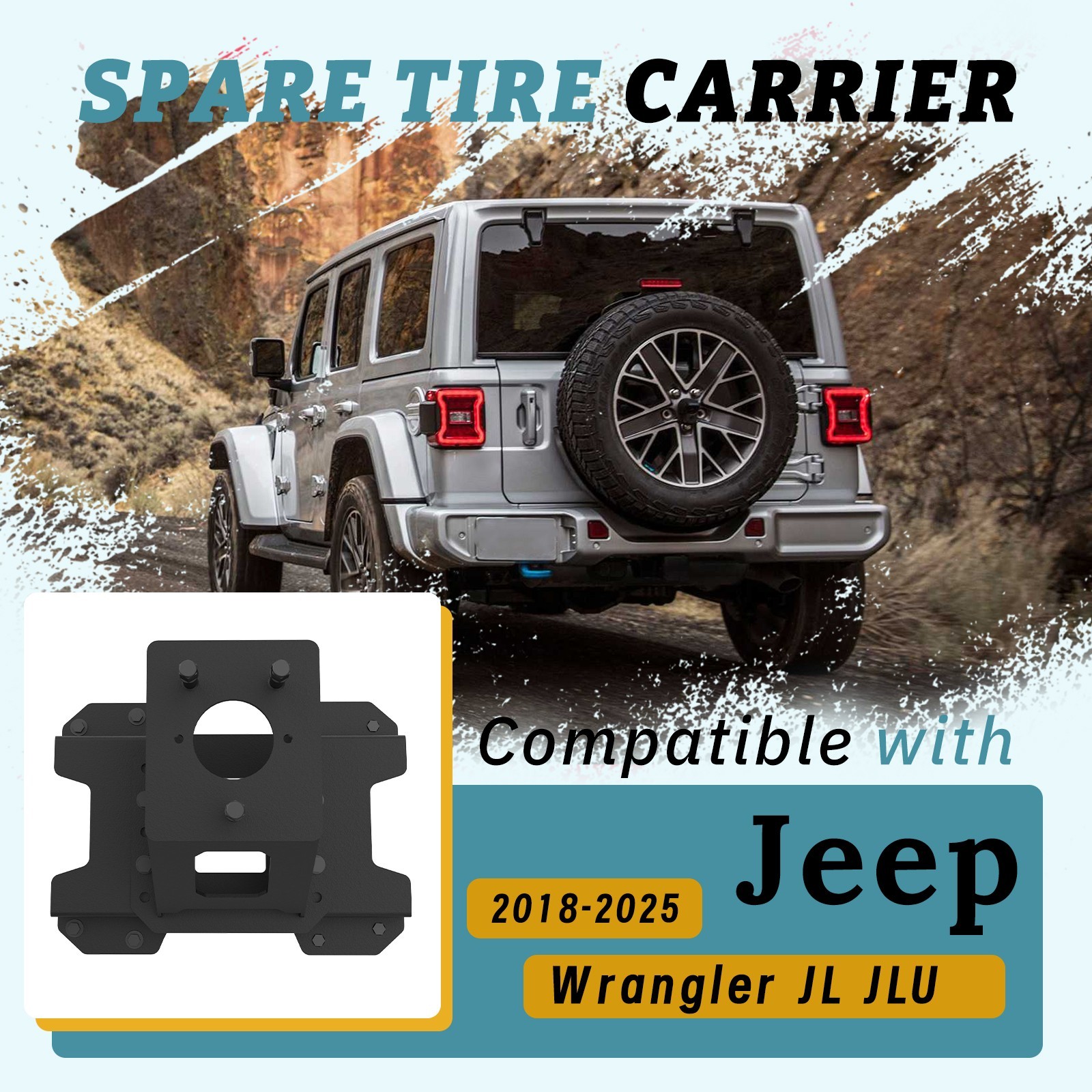 New Spare Tire Carrier Tire Rack For 2018-2025 Jeep Wrangler JL JLU Steel