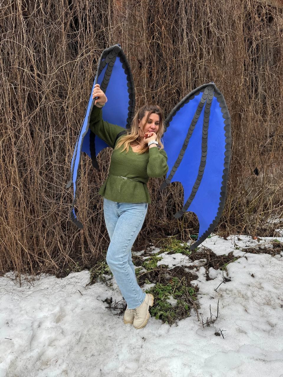 Dragon Cosplay Wings with Demon Tail Gothic Dark Angel Costume Big Black Bat