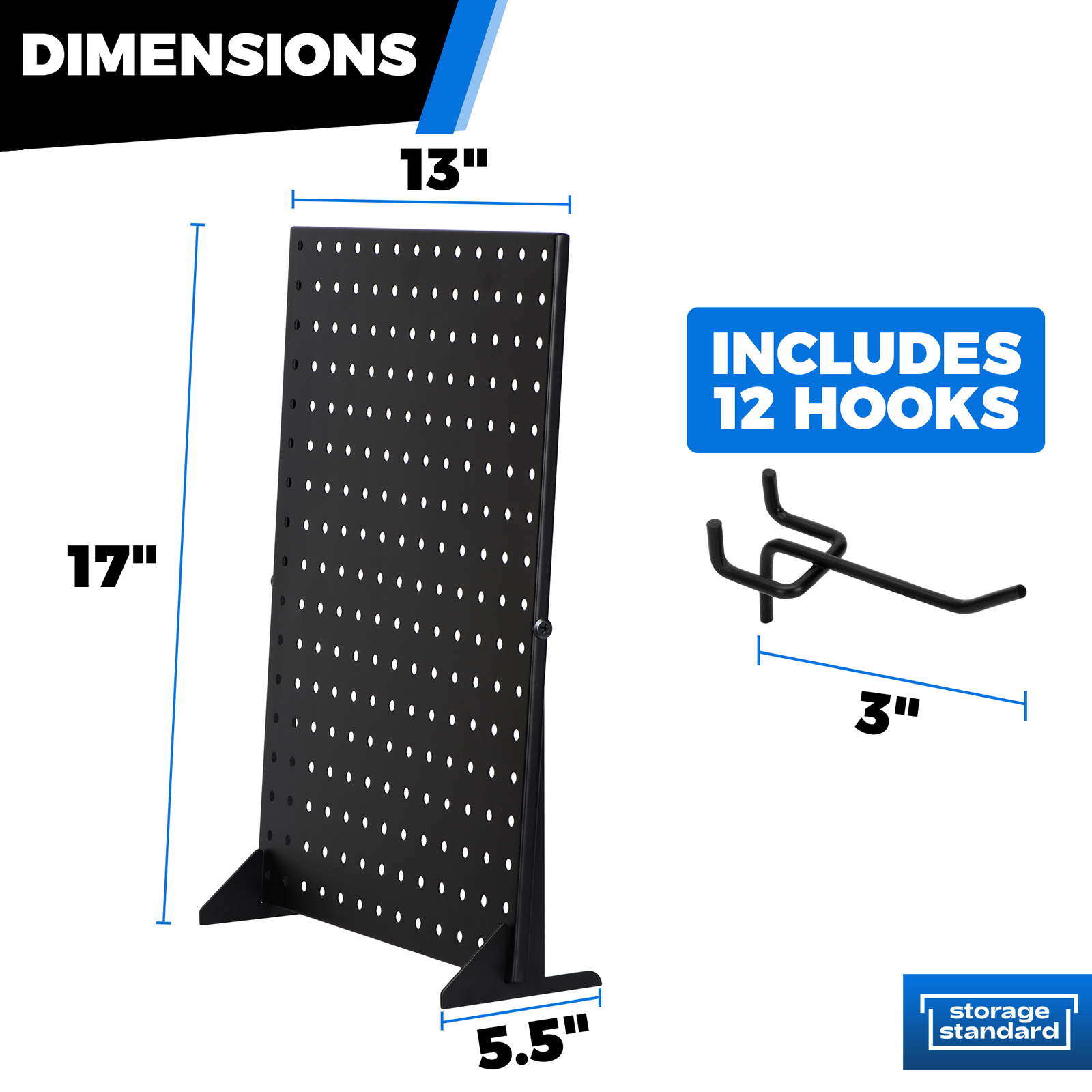 Pegboard Display Stand With 12 Peg Hooks Black Metal 17" x 13" - Retails & Fairs