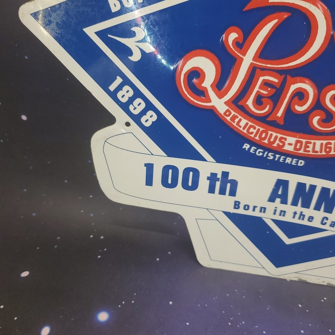 RARE Pepsi Cola Diecut Embossed Metal Sign 100th Anniversary New Bern NC 1998