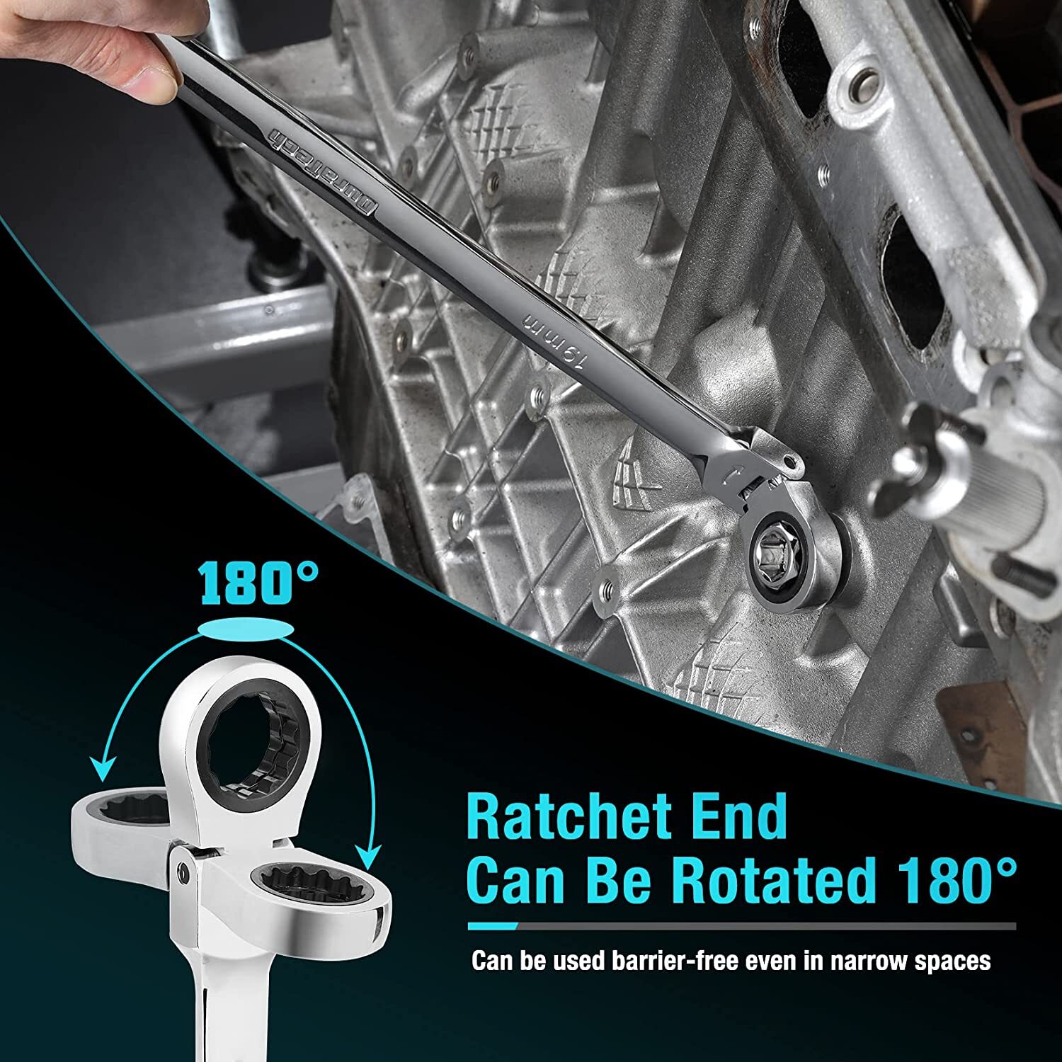 DURATECH 27PCS Extra Long Ratcheting Wrench Set Flex Head 8-22mm Socket Adapters