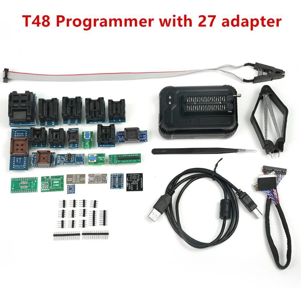 T48 TL866II Plus High speed Universal Programmer+Adapters+Test Clip PIC Bios