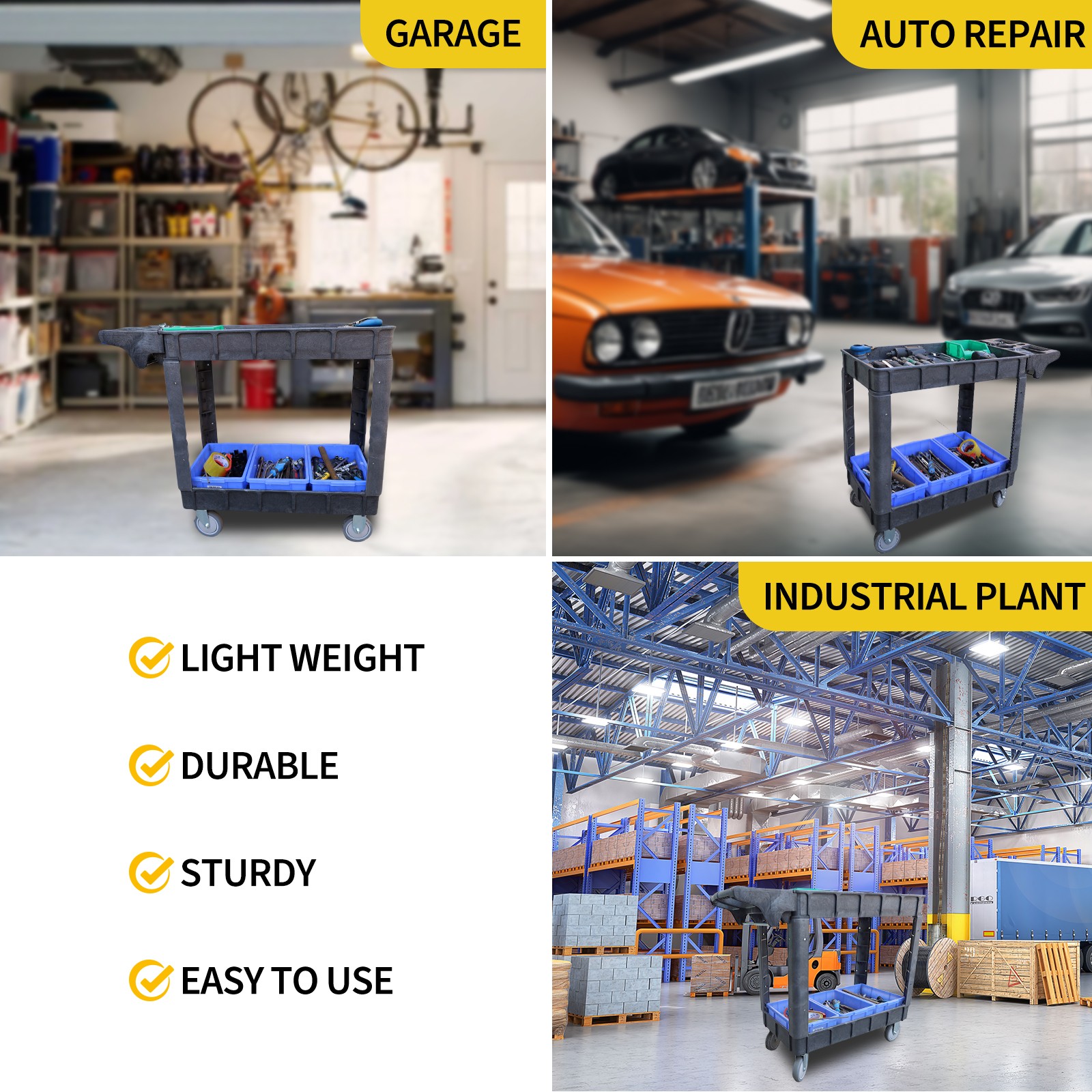 Heavy Duty Service Shop Tool Cart 2-Shelf 500lbs Capacity Organizer Rolling 360°