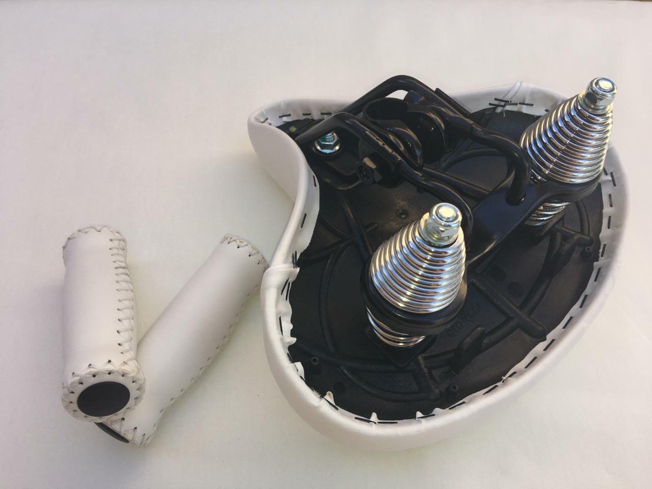 Beach Cruiser Bike Diamond Saddle Seat *WHITE w/Springs +Grips Handlebar Comfort