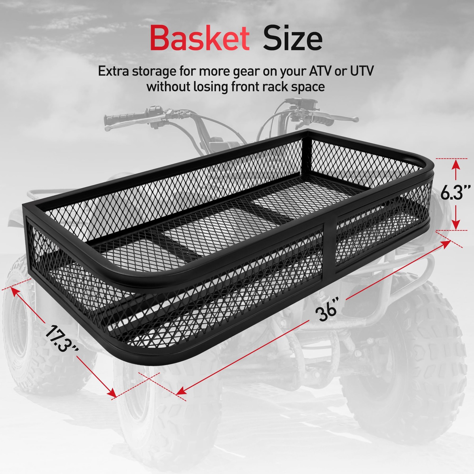 Heavy Duty ATV Front Cargo Basket Steel Mesh Rack 36x17.3 Inch Universal Fit
