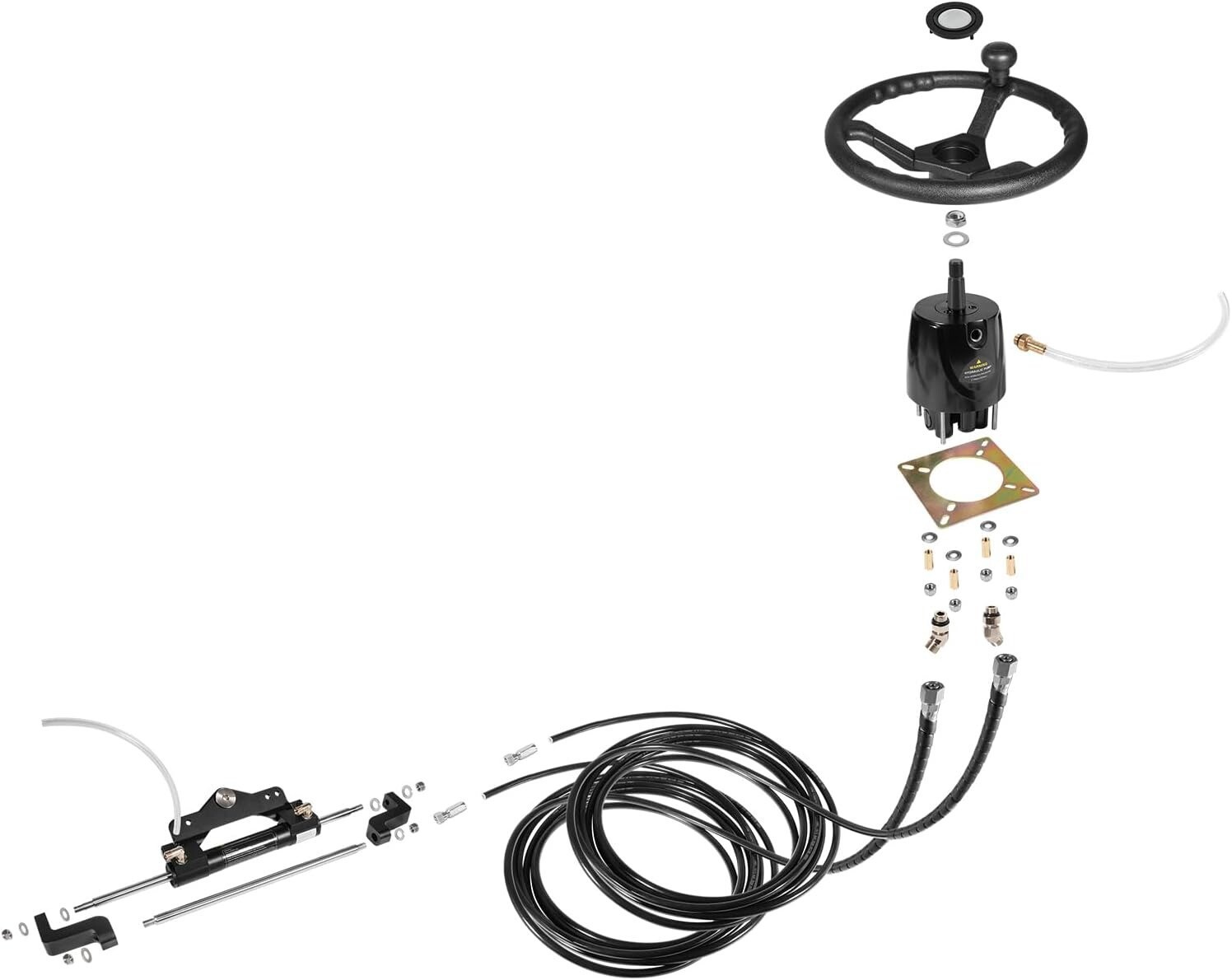 200HP Boat Hydraulic Outboard Steering Kit 26ft for Most Single Outboard-Powered