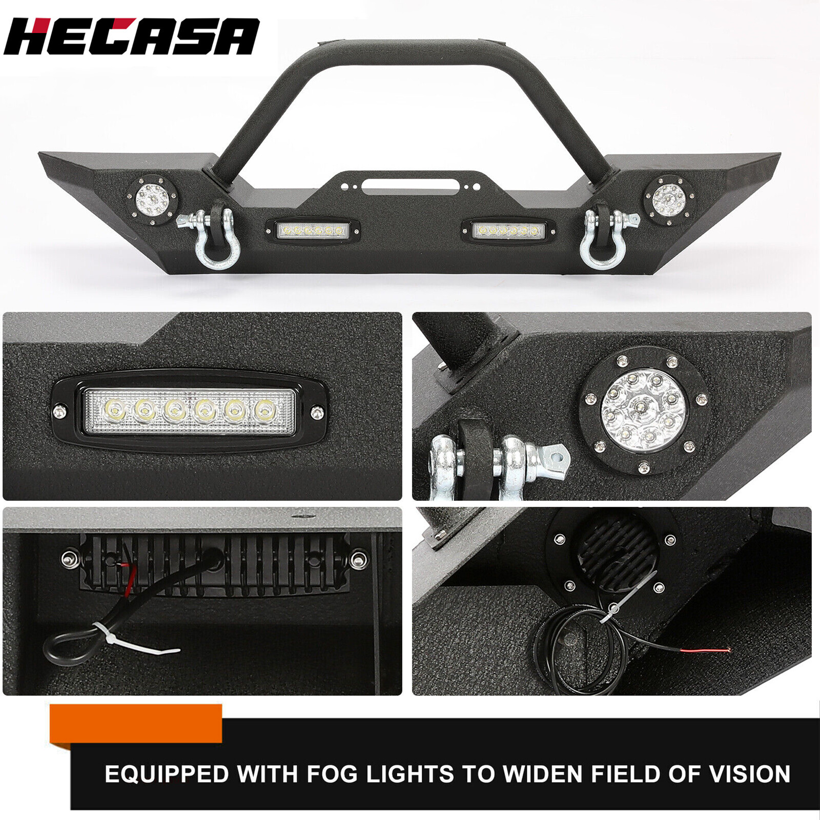 Steel Front Bumper w/LED Lights for Jeep Wrangler JK JL 07-22 Gladiator JT 20-22