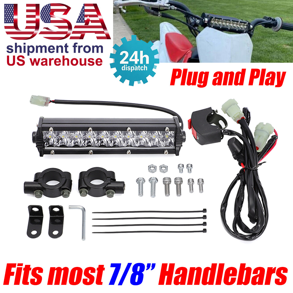 Led Headlight Light Bar Lighting Kit Driving Lamp For 7/8” Handlebars Dirt Bike